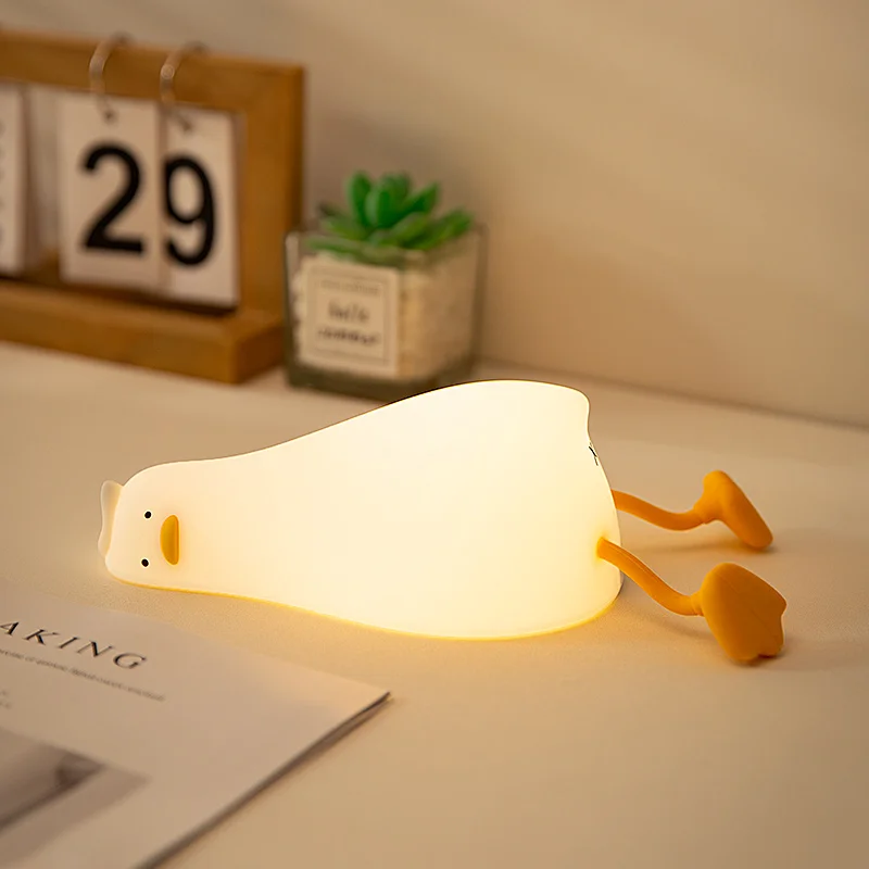 Lying Flat Duck Night Light Silicone Squishy Rechargeable Tap Control 3…