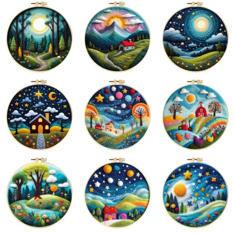 DIY Wool Needle Felting Painting Kit Night Sky Scenery Wool Felting Beginner…