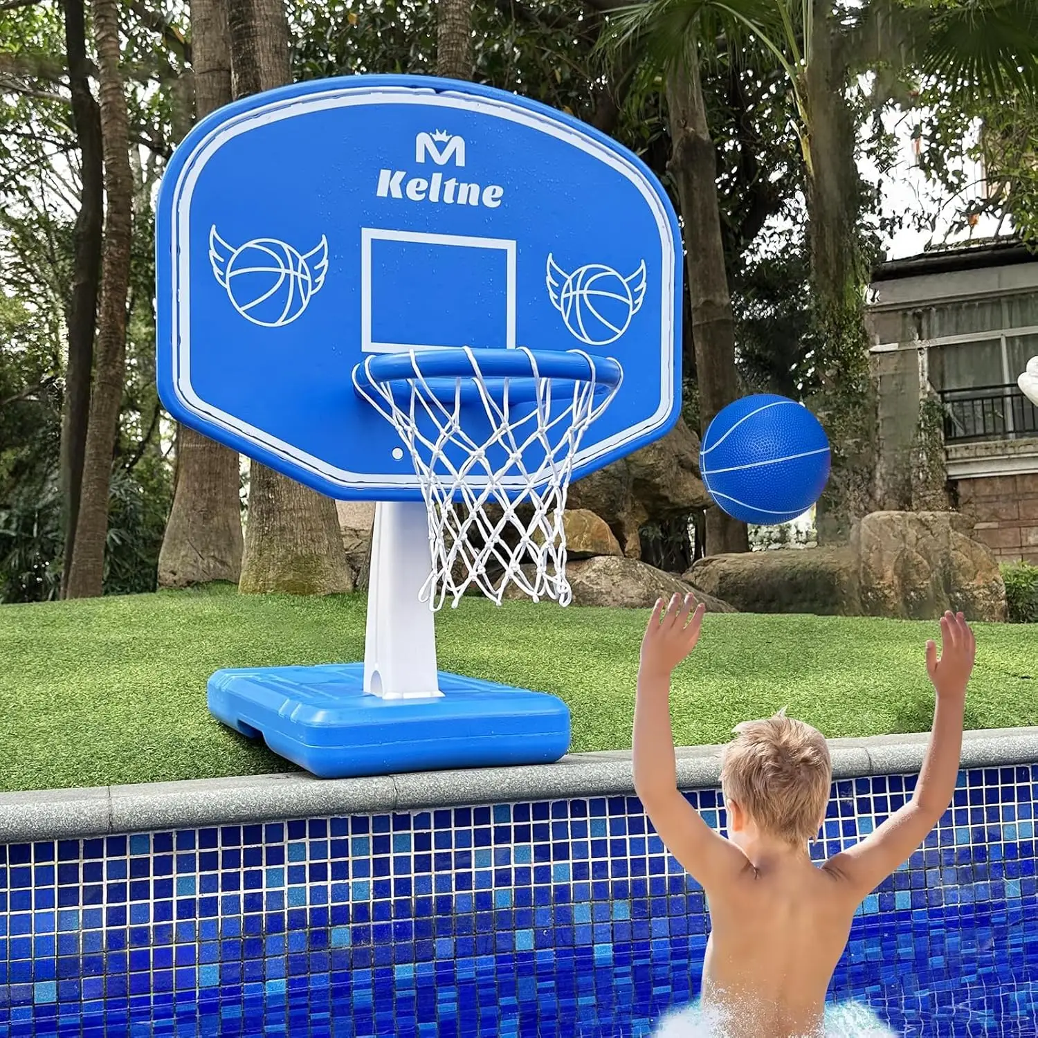 Large Swimming Pool Basketball Hoop with Extended Sturdy Base, Poolside…