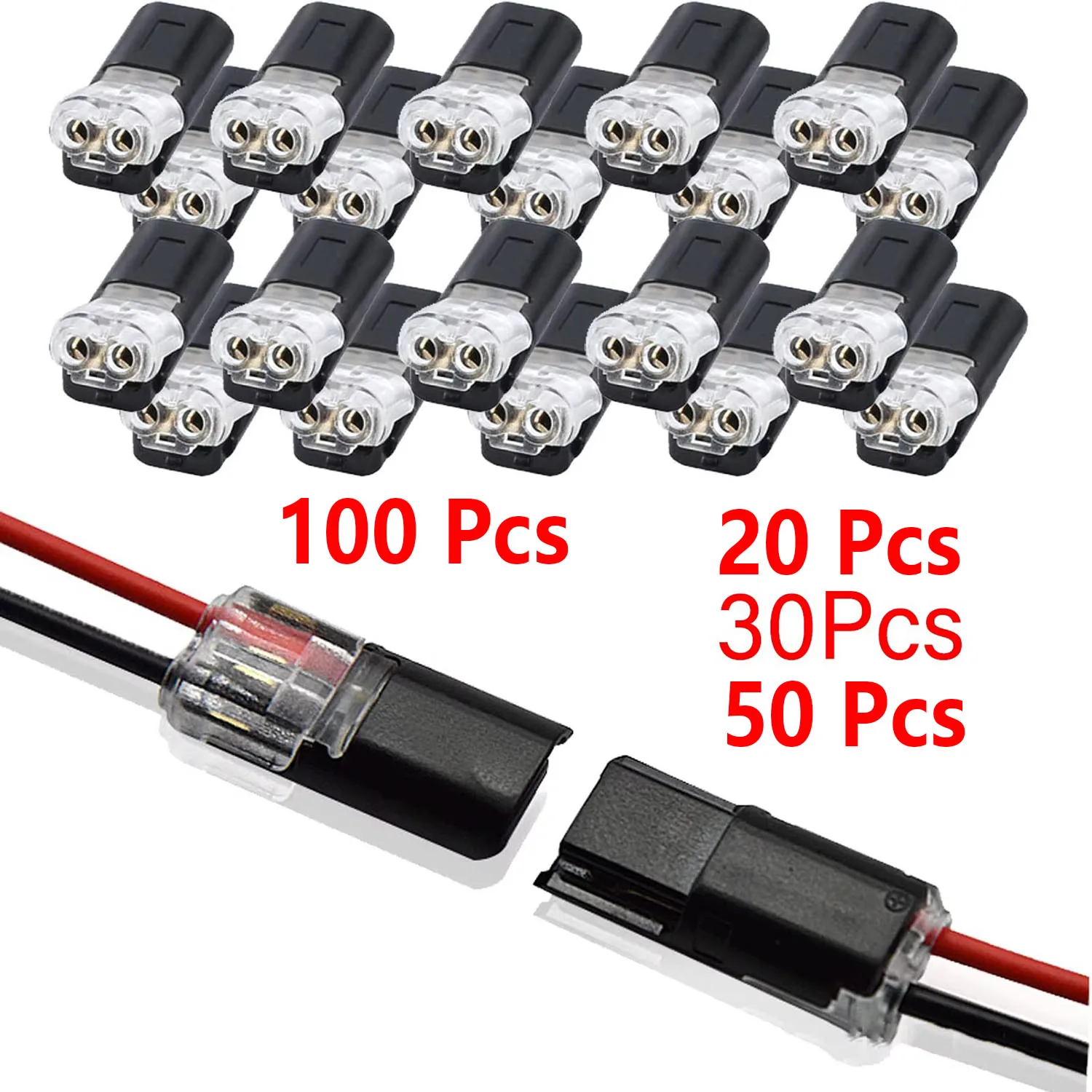 20/30/50/100 Pieces of Locking Plug-In Dual-Wire LED Connectors, 2-Pin 2-Way…