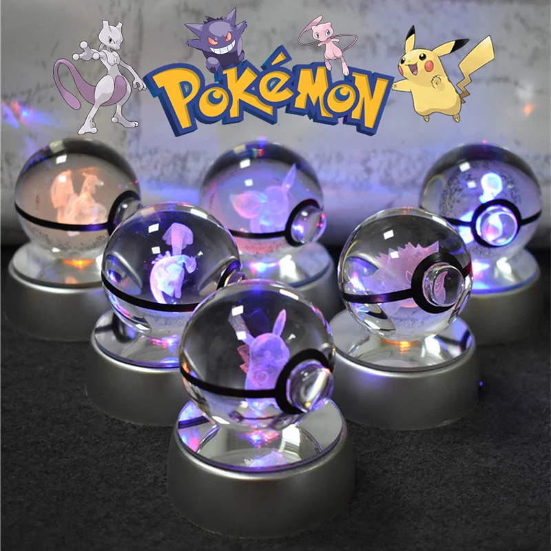 Pokemon Crystal Ball 3D Pikachu Gengar Mewtwo Night Light Lamp Pokeball 3D…