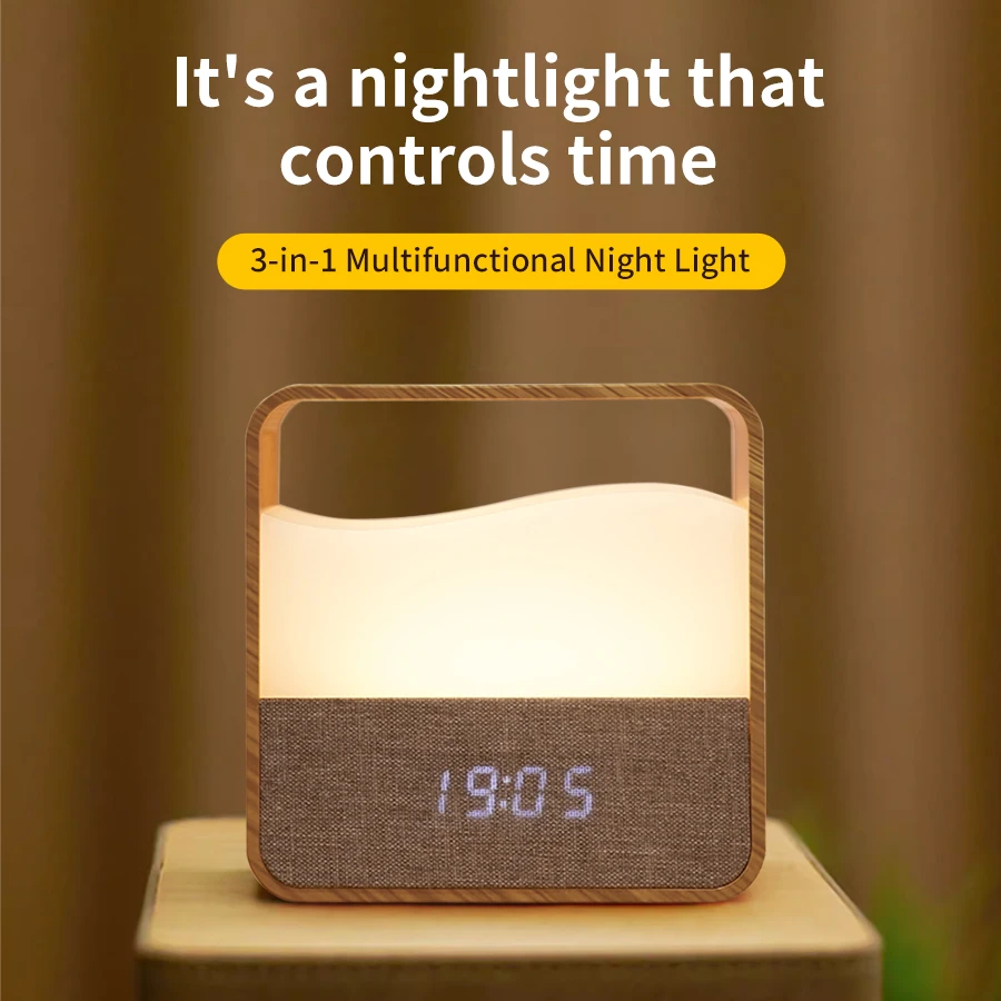 LED Night Light with Clock Digital Alarm Clock Rechargeable Bedside Lamp…