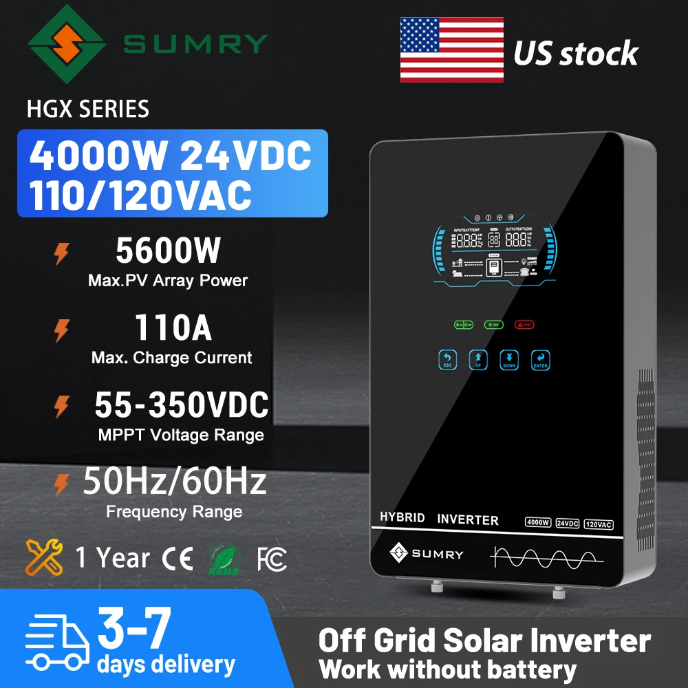 Sumry 4KW 120V off Grid Solar Inverter 24V 140A 5600W MPPT Charger Pure Sine…