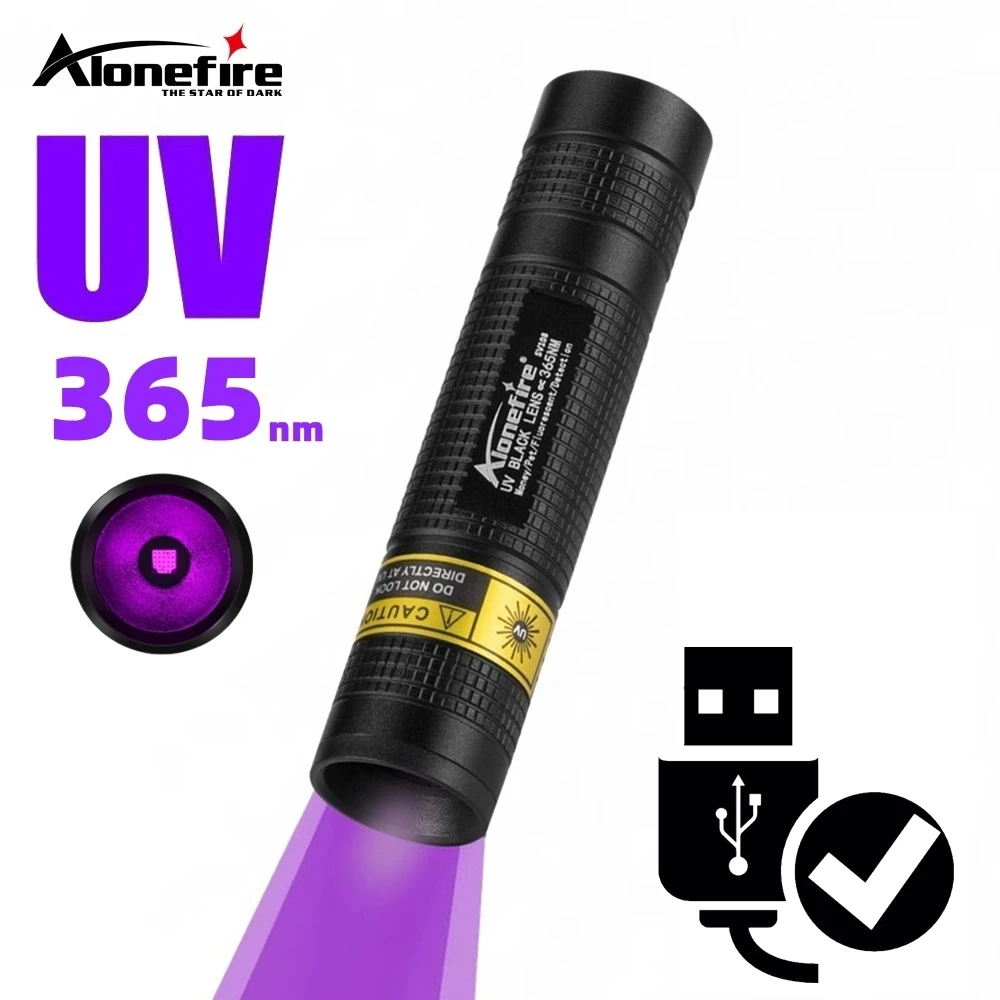 365nm Mini UV LED Blacklight Flashlight USB Rechargeable Nail Lamp Pet Stain…