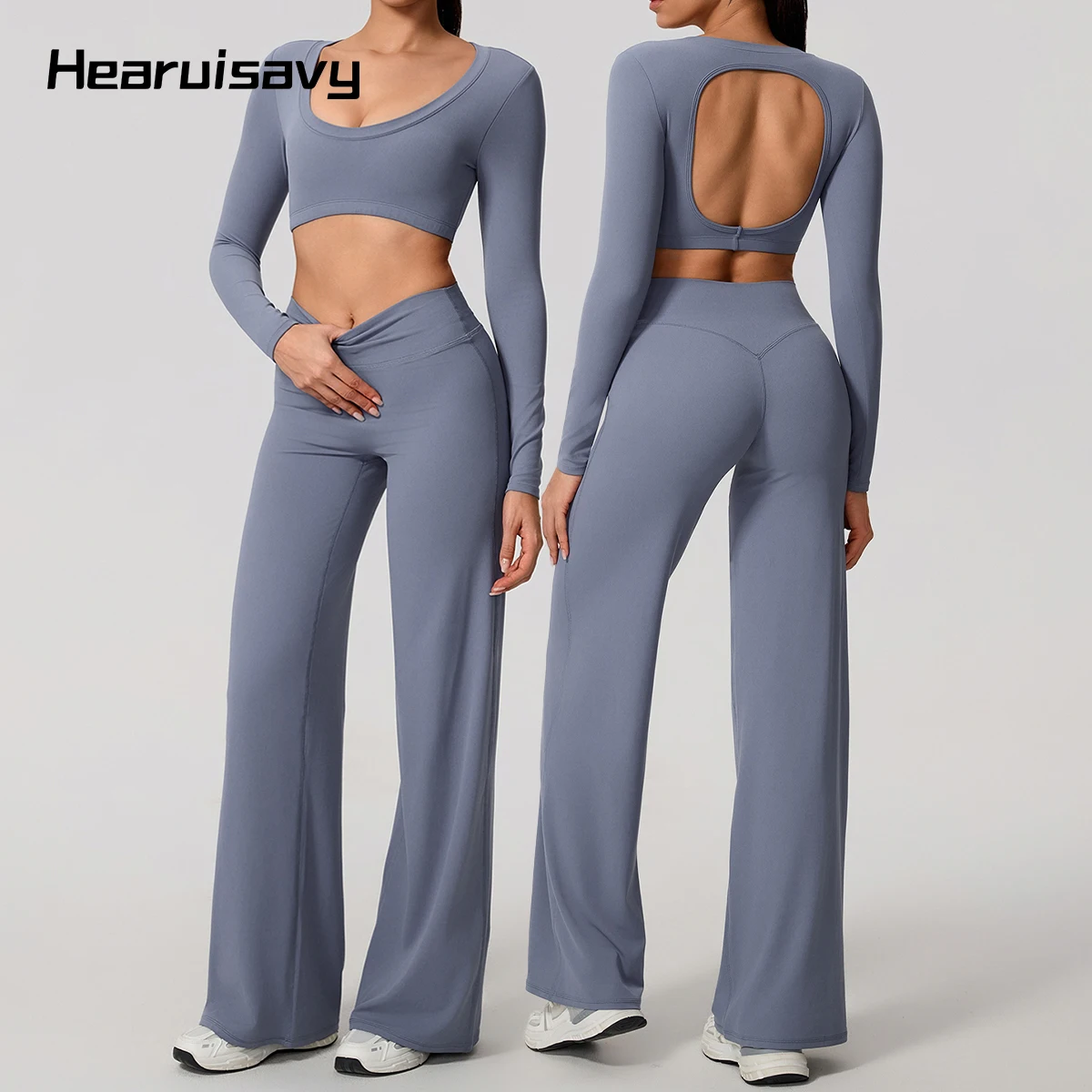 Hearuisavy Sports Set 2Pcs Women's Long Sleeve Backless Fitted Fitness Top…