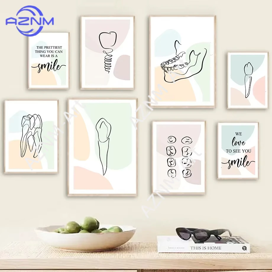 1pc Teeth Abstract Line Oral Health Dentist Wall Art Canvas Painting Nordic…