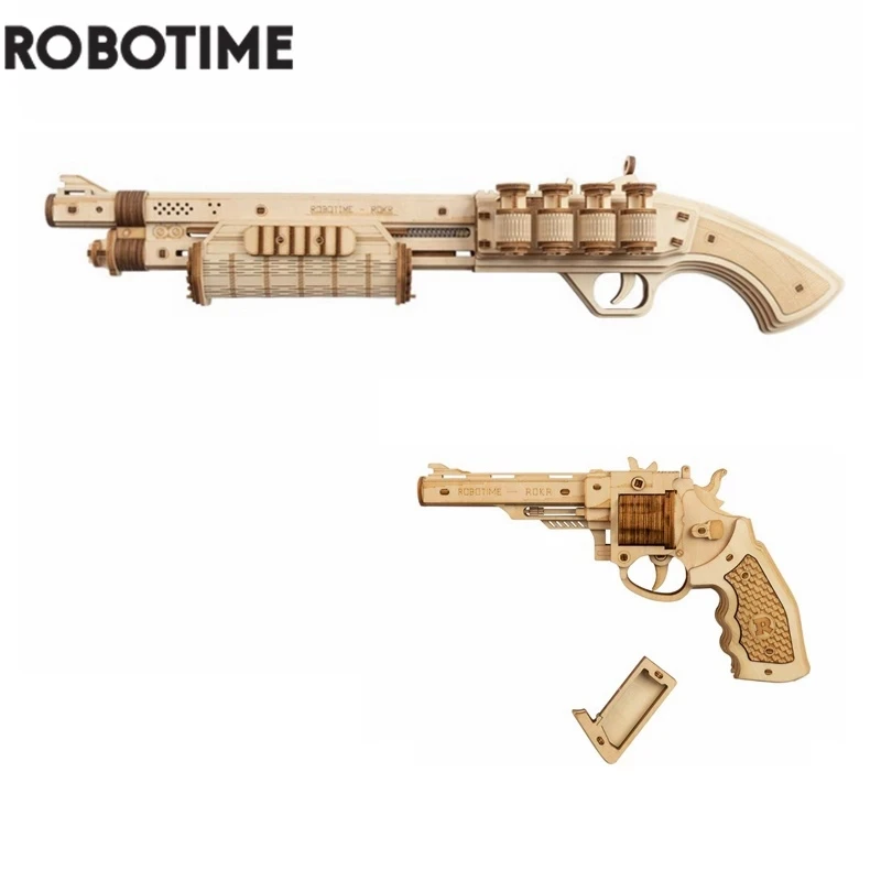 Robotime Rokr DIY Revolver Scatter with Rubber Band Bullet 3D Wooden Model…