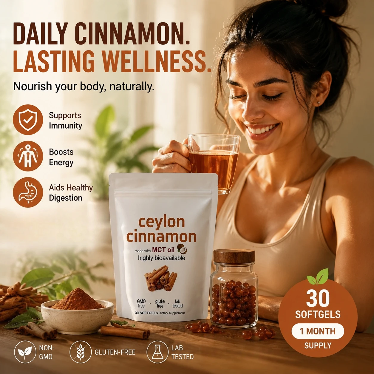 Ceylon Cinnamon Softgels 30 Count Natural Cinnamon Extract Supplement for…