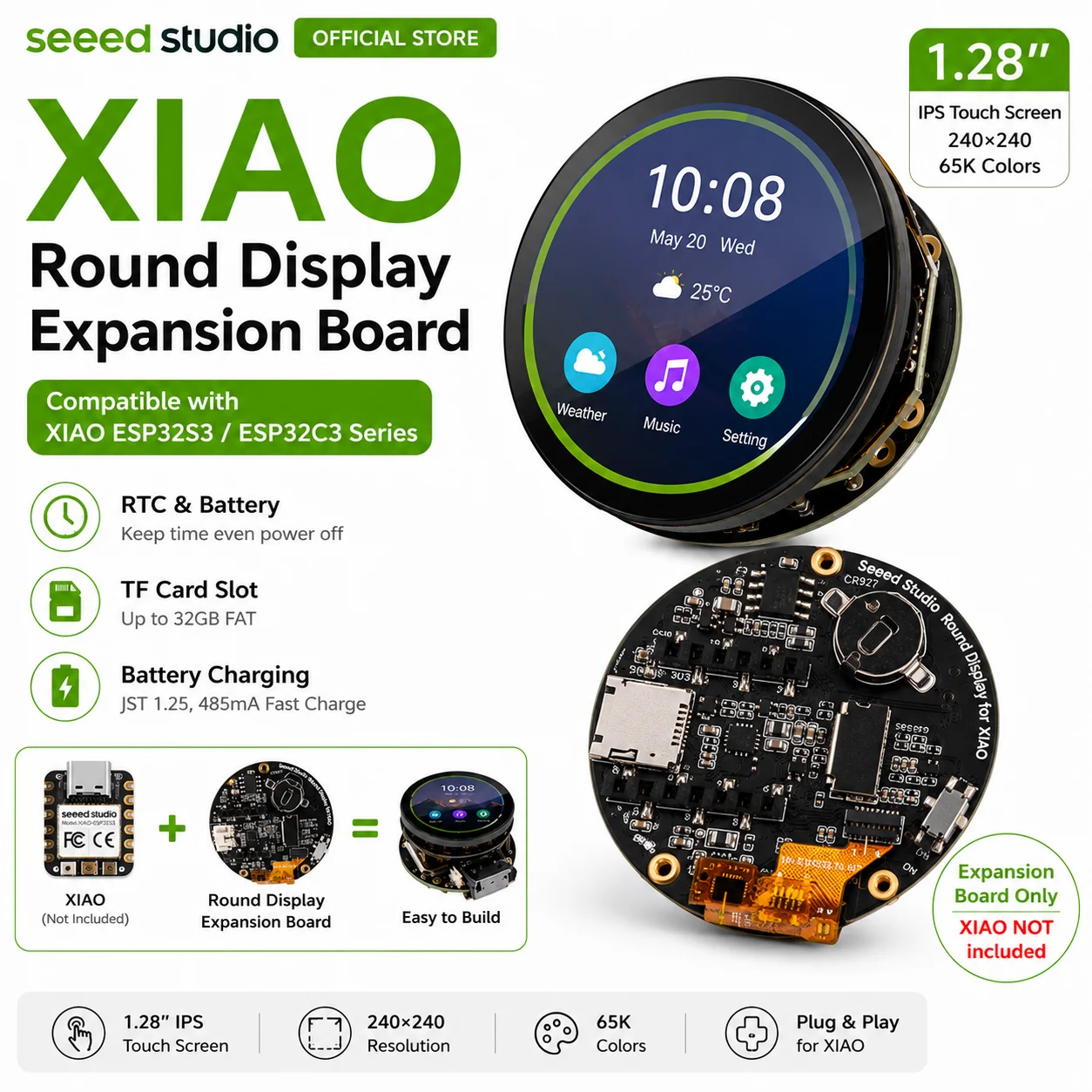 XIAO ESP32S3/C3 Round Display Expansion Board, 1.28" IPS Touch Screen…