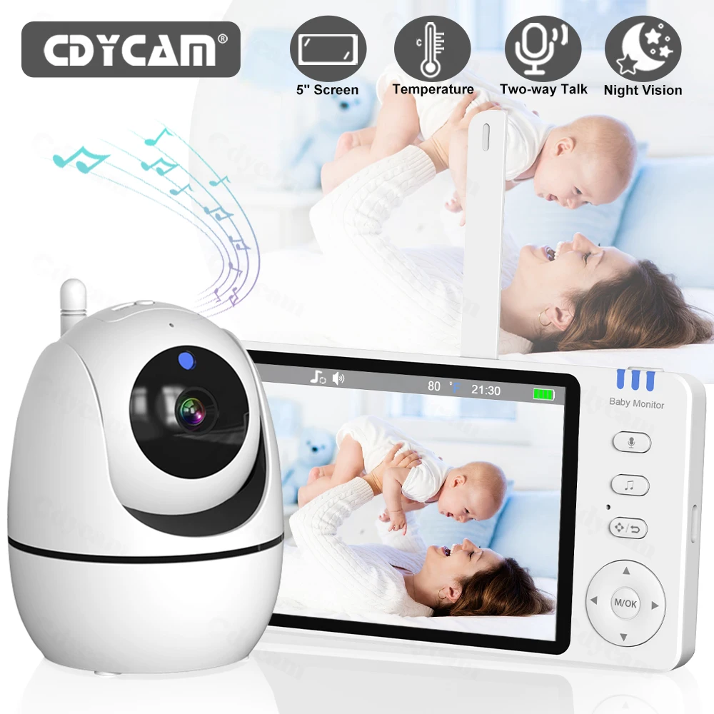 Video Baby Monitor 5'' Night Vision Security PTZ Cam 2 Way Audio Feeding…