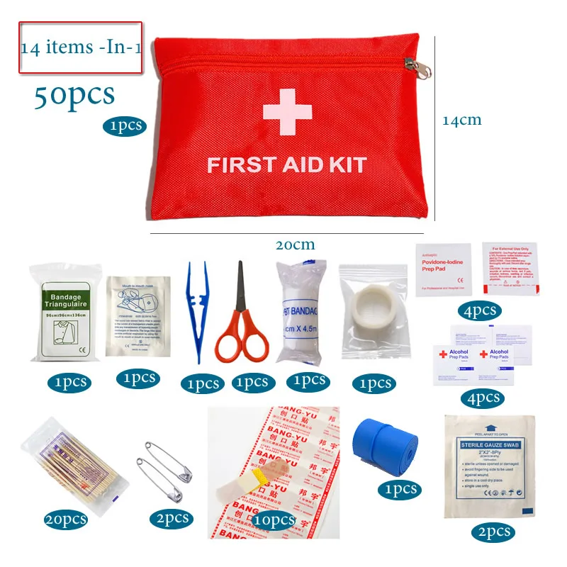 50pcs Set Portable First Aid Kit Red Car Emergency Kit Accessories for Home…