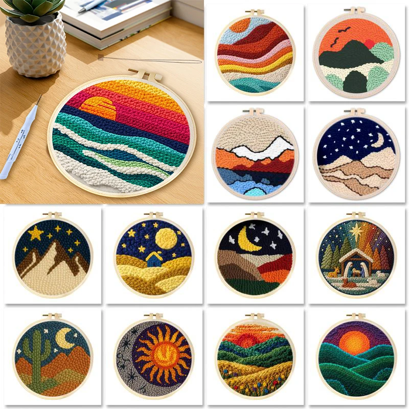 DIY Punch Needle Embroidery Kit with Yarn Landscape Pattern Starter Kit Magic…