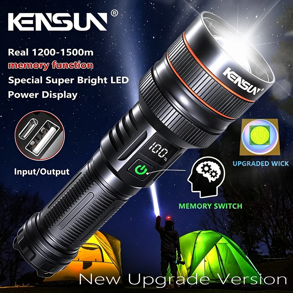 Bright Spotlight Long Range LED Flashlight Type-C Charging Strong Light Lamp…