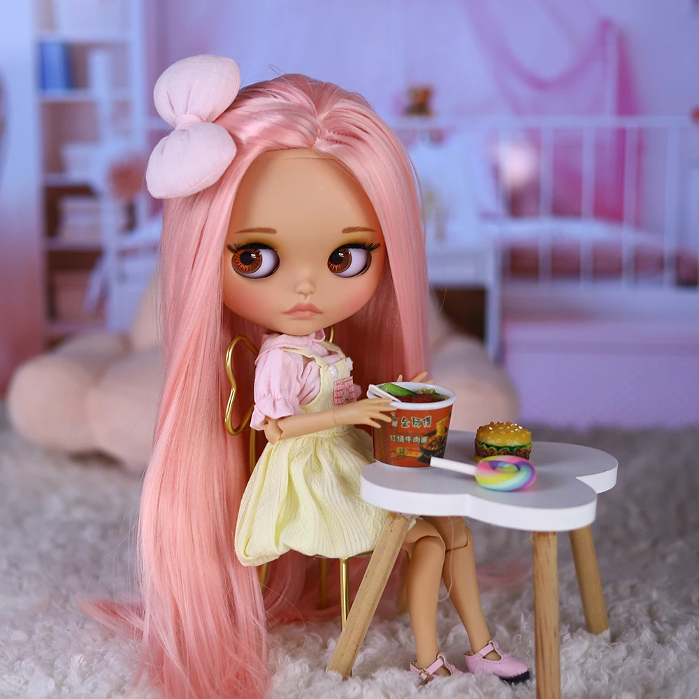 ICY DBS Blyth Doll BJD Joint Body Brown Skin Matte Face Cute Bow Doll 1/6…