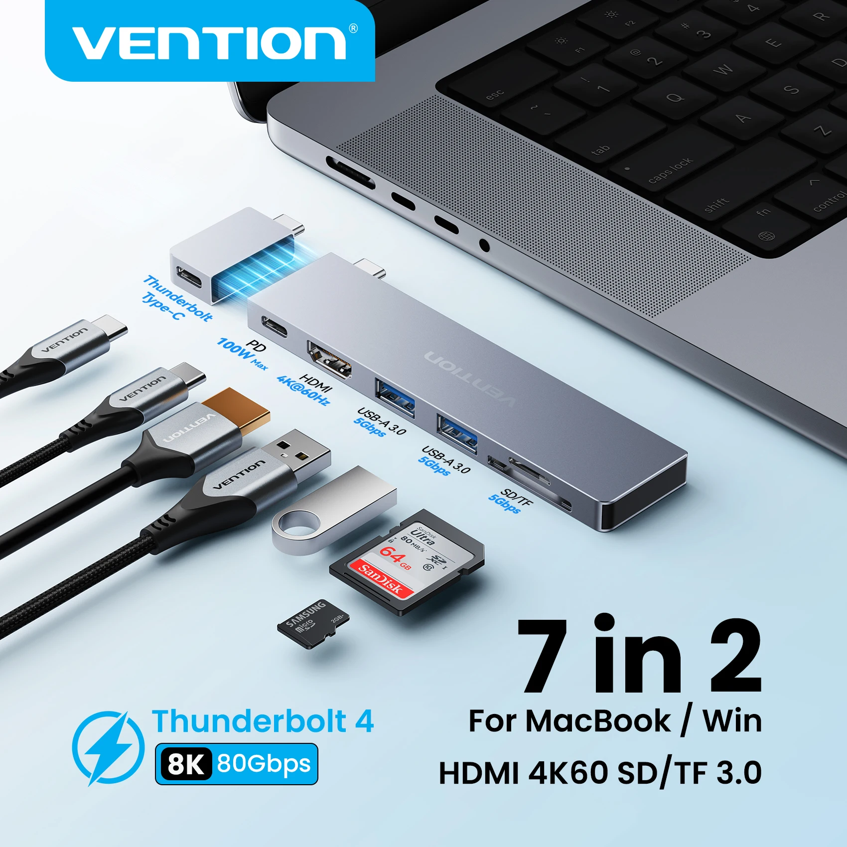 Vention 7 in 2 USB C HUB Thunderbolt 4 80Gbps 8K for MacBook Pro Air USB 3.0…