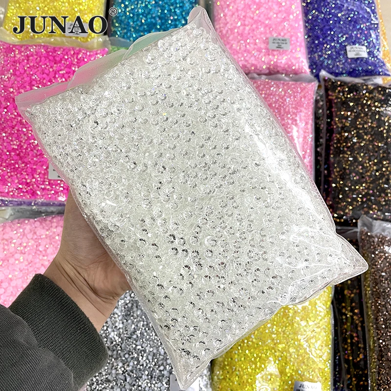 JUNAO Wholesale Bulk Package 2mm-6mm Glitter Transparent Resin Rhinestones…