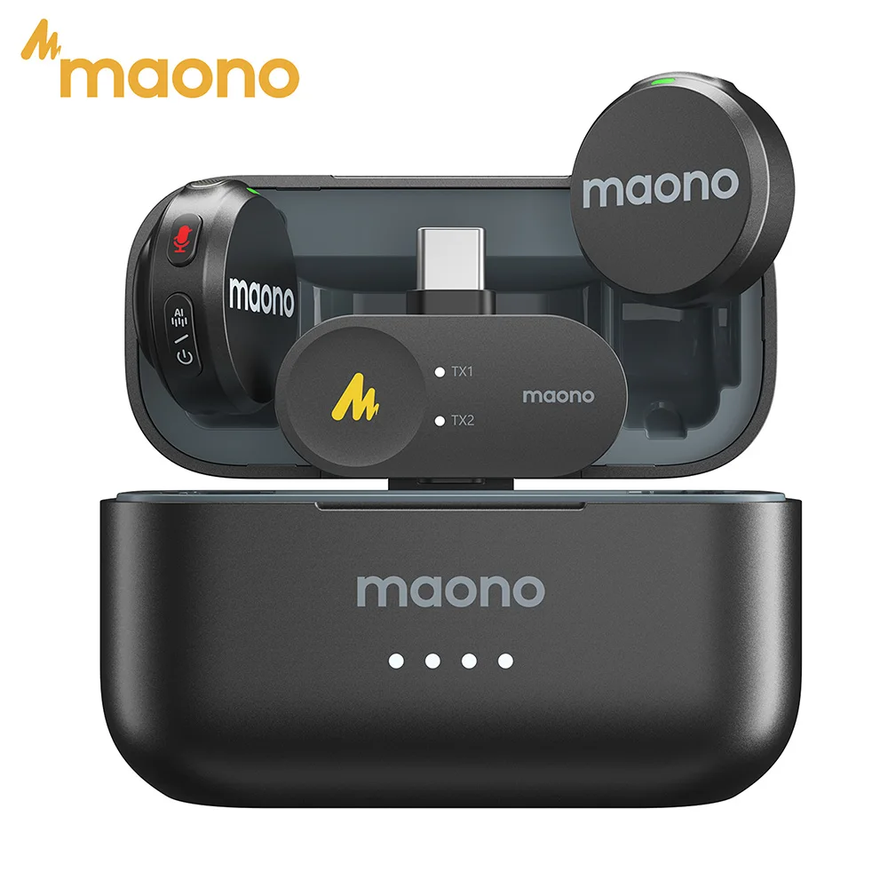 MAONO Wave T5 Wireless Lavalier Lapel Microphone Mini Noise Cancellation Mic…