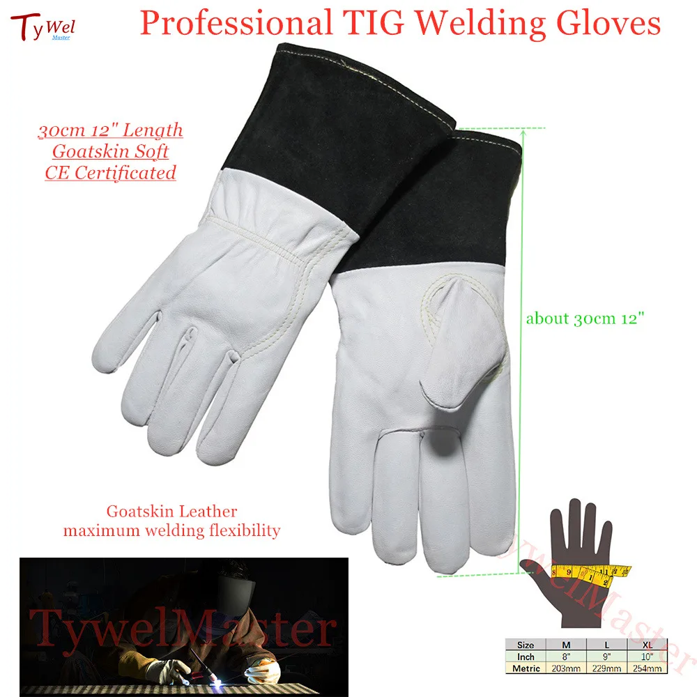 TIG Welding Gloves Soft Sensitive 30cm(12") Goatskin Gloves Cowhide Cuff CE…