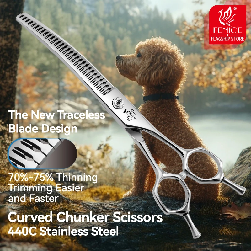 Fenice 7/7.5 Inch Professional Pet Grooming Scissors Curved Chunker Shears…