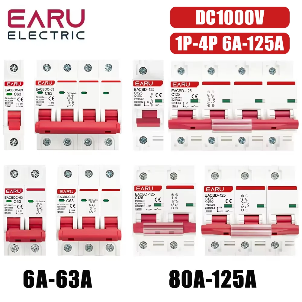 EARU DC 1000V 1/2/3/4P Solar Mini Circuit Breaker Overload Protection Switch…