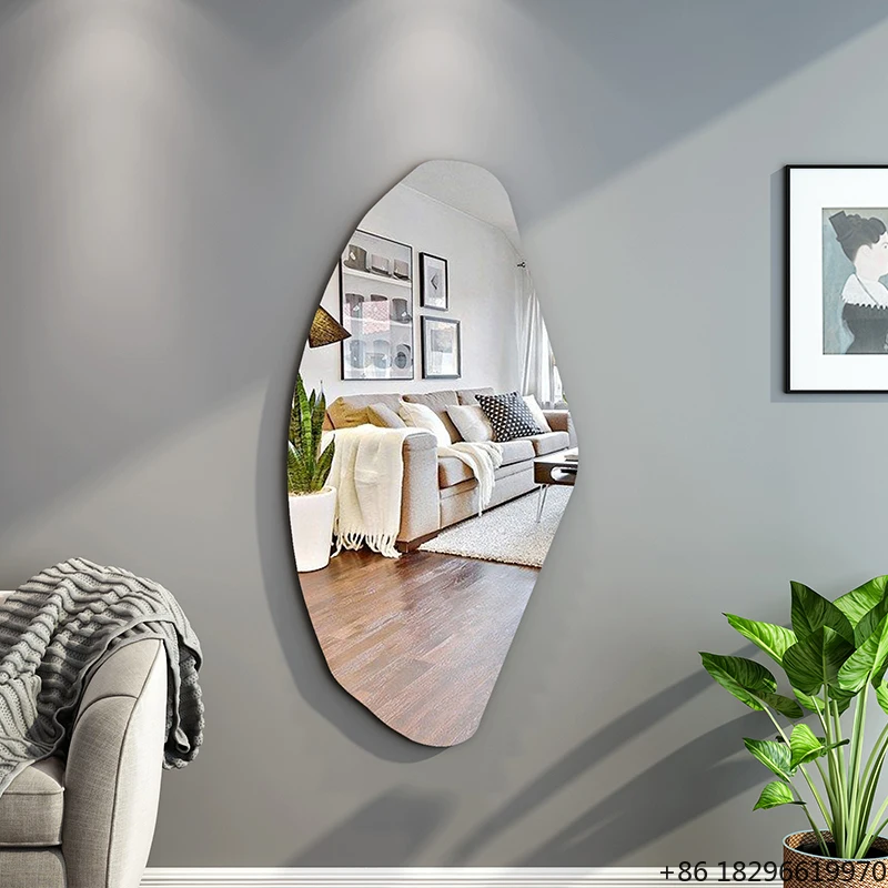 Slim Frameless Irregular Full Length Wall Mirror Modern Wall Mounted for Home…