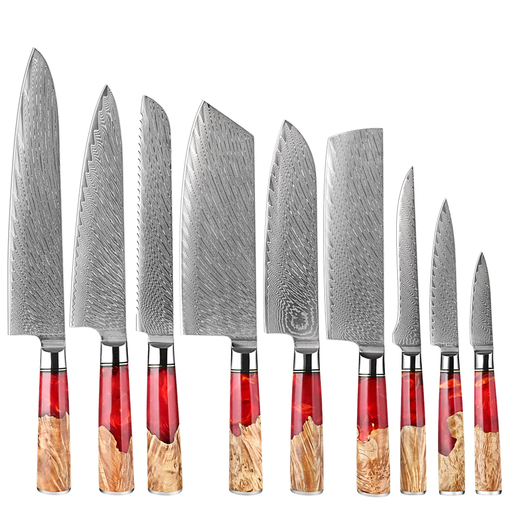 Damascus Steel Kitchen Knives 1-9Piece Set Includes Chef Knife,Bread,Cleaver…