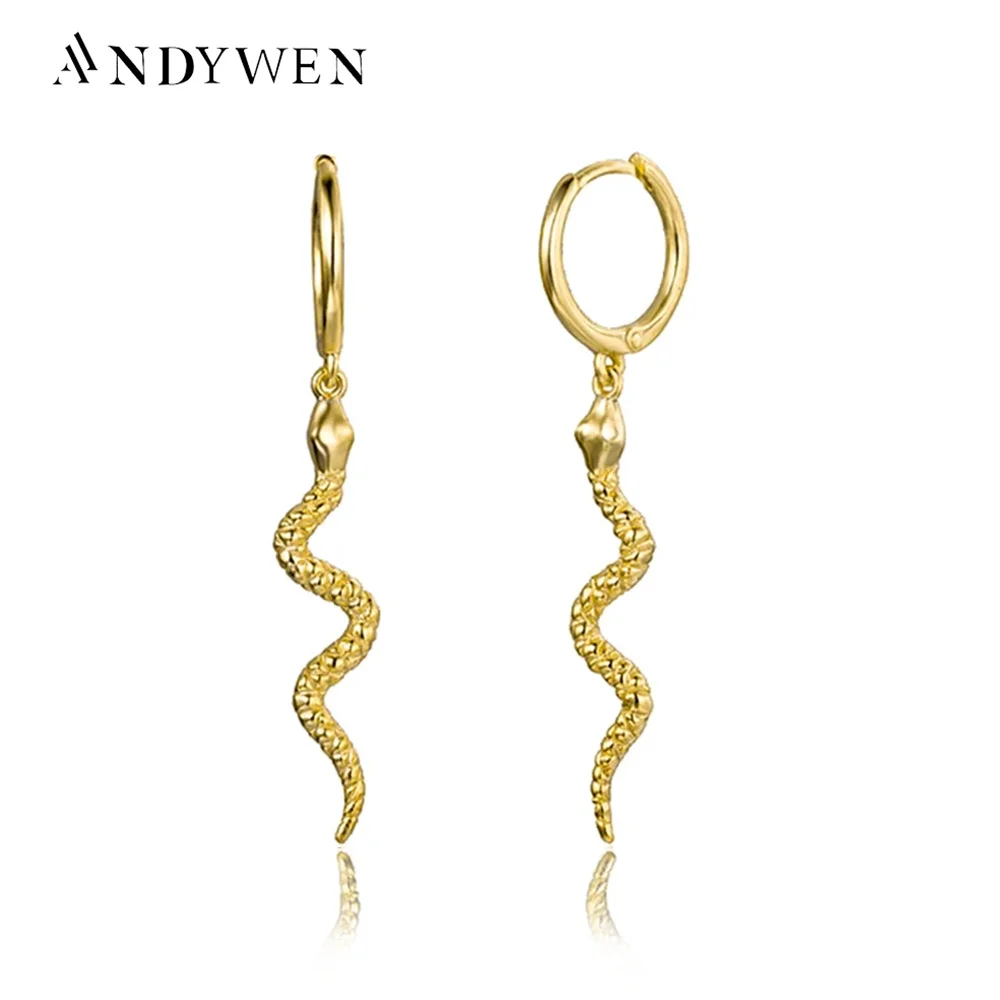 ANDYWEN 925 Sterling Silver Gold Long Snake Hoops Earrings High Quality Women…