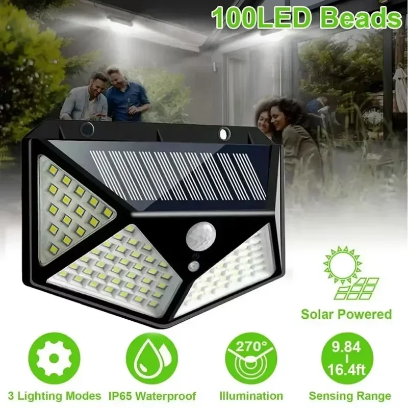 1/2/4/6Pcs 100 LED Wall Lights Outdoor Solar Lamp PIR Motion Sensor Solar…