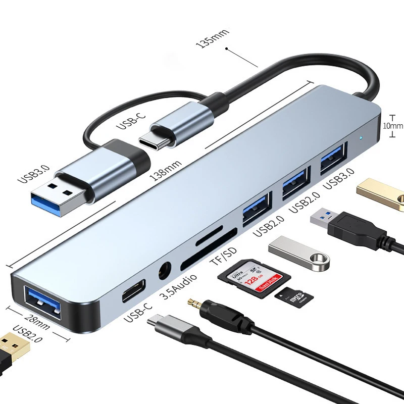 8 in 2 USB +Type C HUB Docking Station with 3.5mm Audio Jack Adapter for…