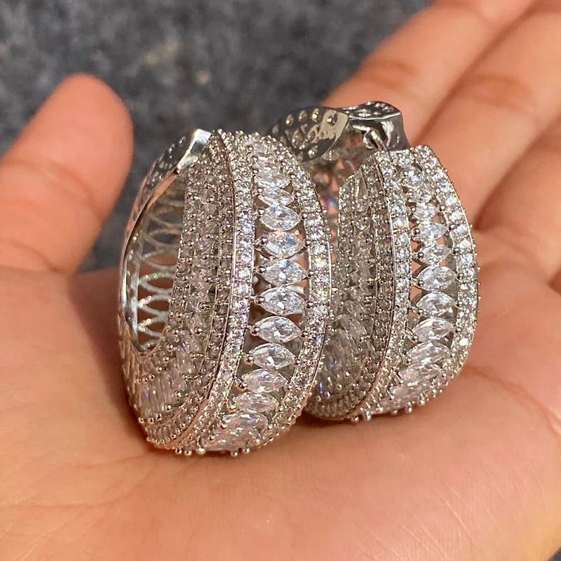 Huitan Brilliant Hoop Earrings for Women Dazzling Trendy Engagement Jewelry…