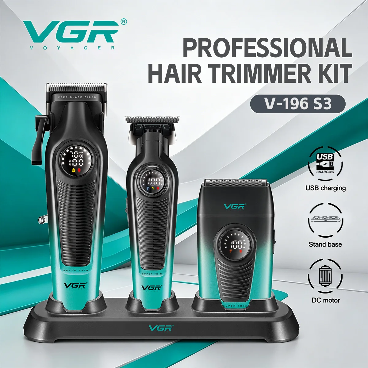 VGR Hair Trimmer Professional Clipper Cordless Barber Combo Electric Shaver…
