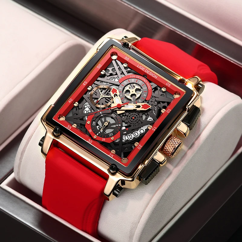 2025 New LIGE Men Watches Top Brand Luxury Hollow Square Sport Watch for Men…
