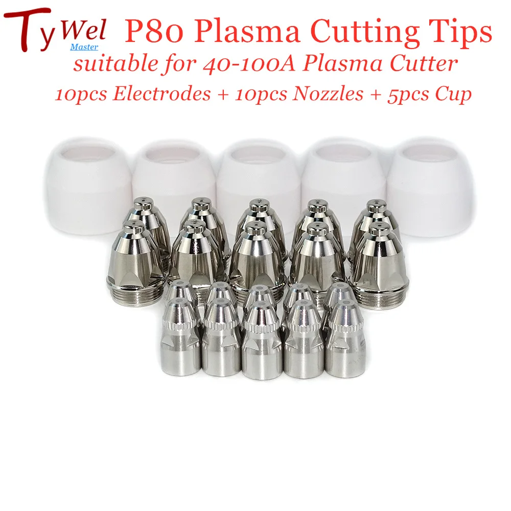 25pcs P80 Cutting Torch Tips Cutter 60A 80A 100A P80 Plasma Torch Shield Cup…