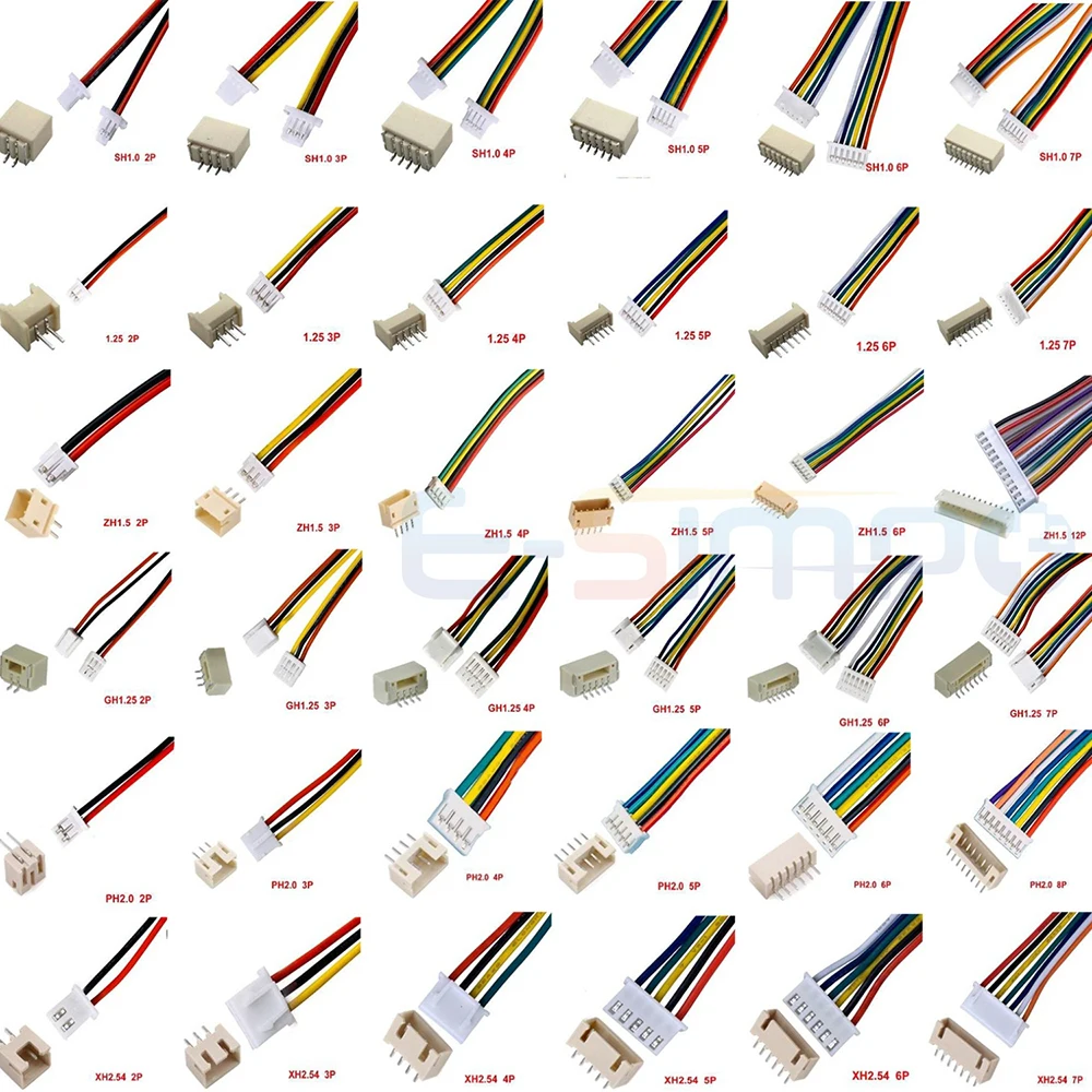 10Set SH1.0 1.25 ZH1.5 PH2.0 XH2.54 Connector Female Housing 10/20/30cm Wire…