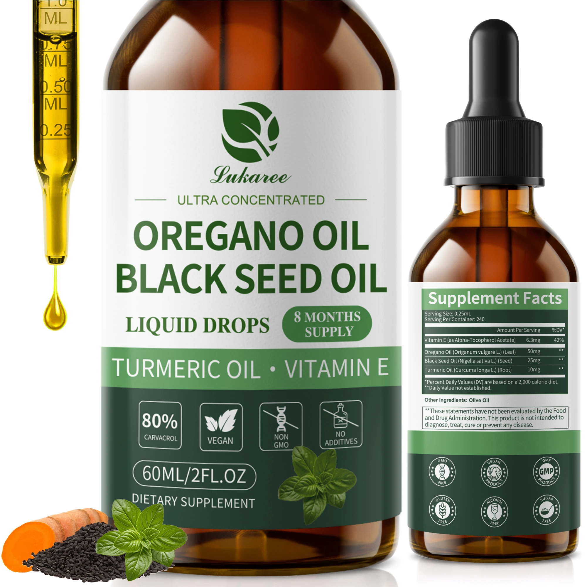 Lukaree 60ML Orgainc Oregano Oil Drop Support Respiratory,Immune System…