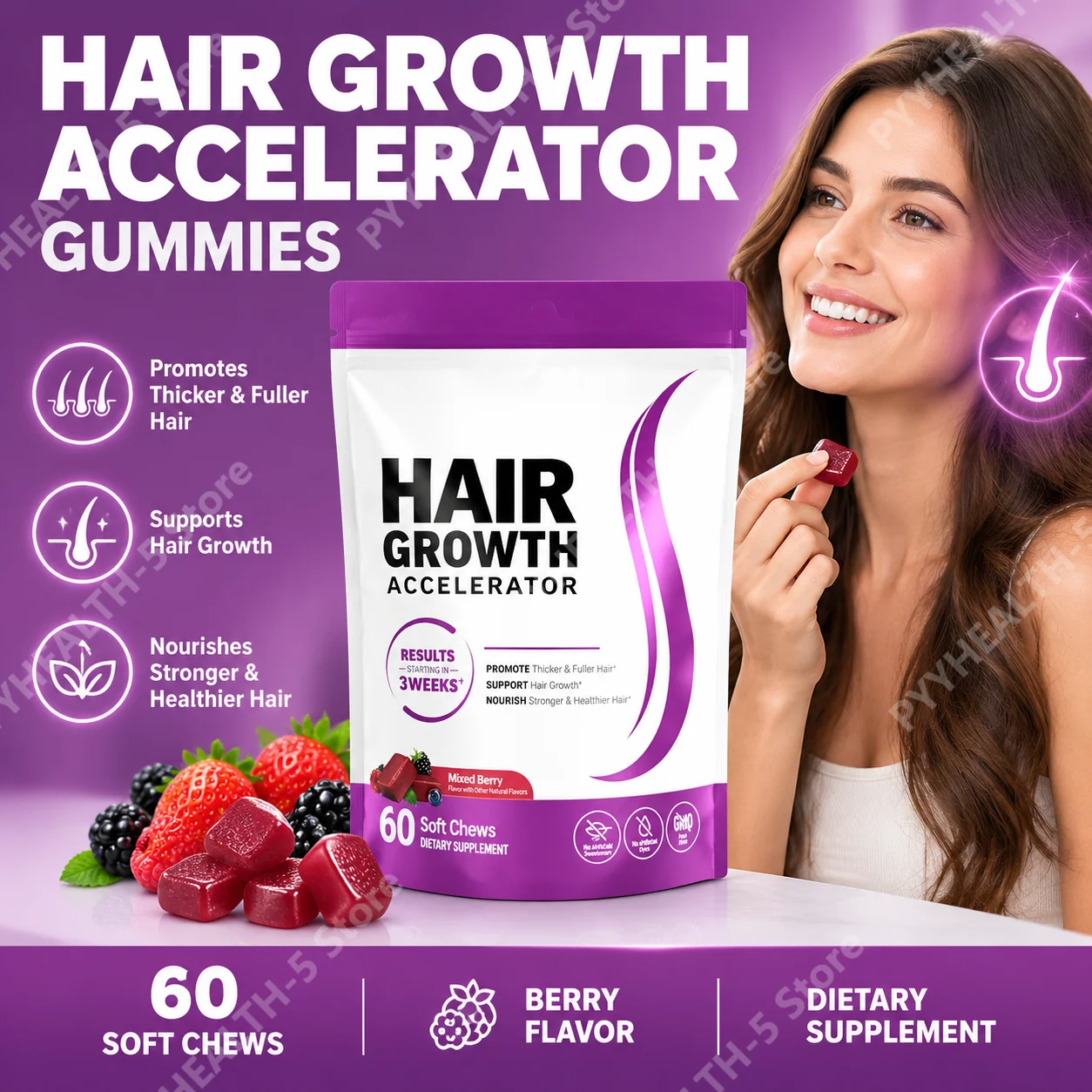Biotin Hair Growth Soft Chews Supplement, Support Fuller Thicker Hair…