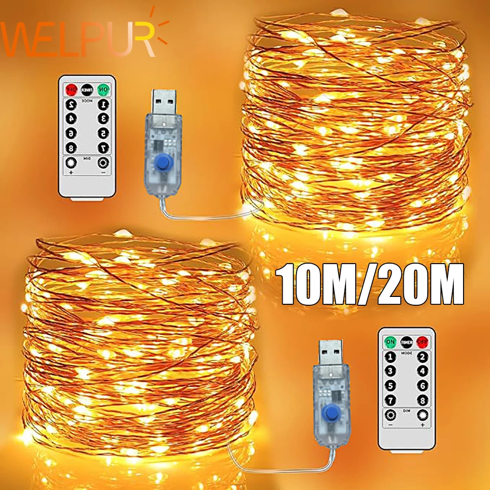 5M/10M/20M USB LED String Lights Copper Silver Wire Garland Light Waterproof…
