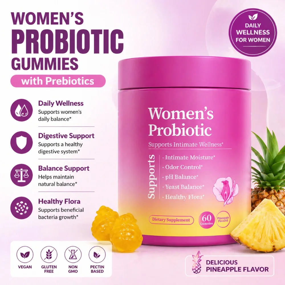 Women’s Probiotic Gummies with Prebiotics Pineapple Flavor Vegan Daily…