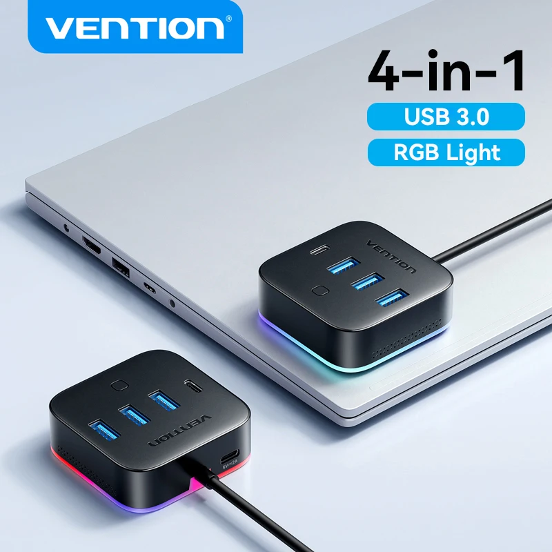 Vention USB a 3.0 HUB RGB Light Switch USB C 3.2 Gen1 5Gbps Desktop Hub…