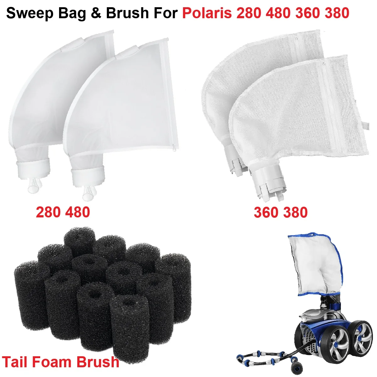 Pool Sweep Bag & Robot Tail Foam Brush for Polaris Sport 280 360 380 480 Pool…
