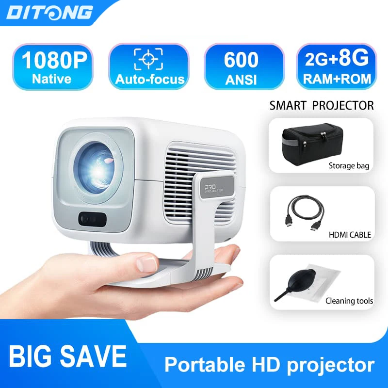 DITONG X3Plus HD Projector Native 1080P Support 4K WIFI6 BT5.4 Android Mini…