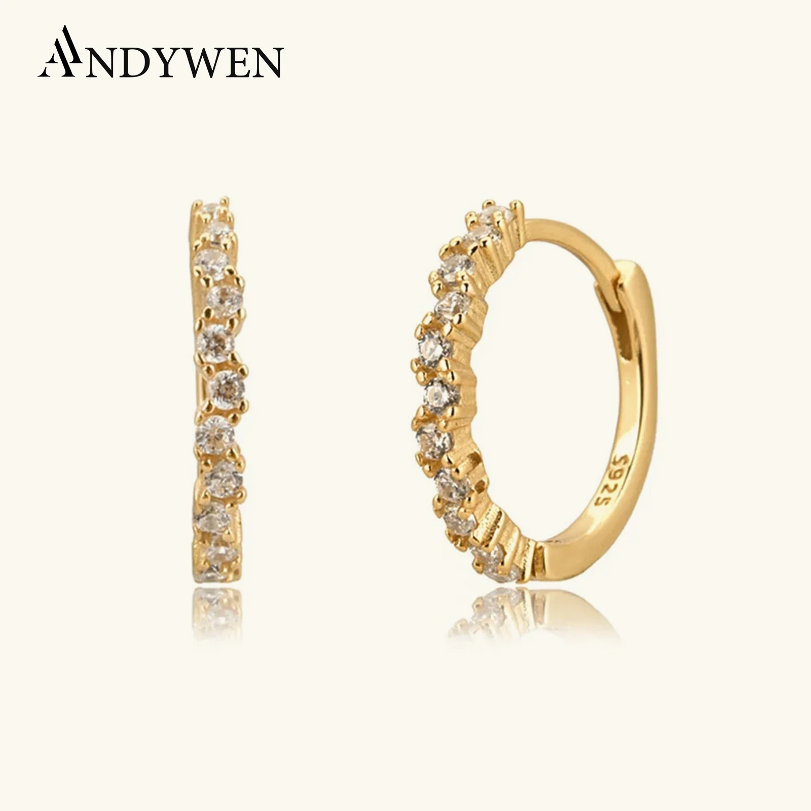 ANDYWEN 925 Sterling Silver 12mm Huggies Big Hoops Circle Loops Round Crystal…