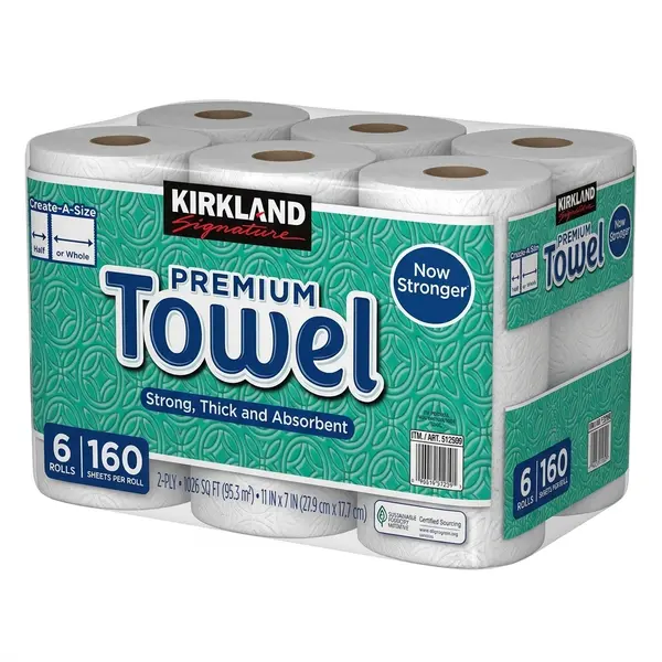 Kirkland Signature Premium Big Roll Paper Towels 6/12-rolls, 160 Sheets per…