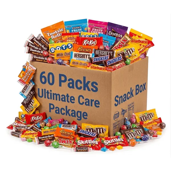 60 Pack Ultimate Care Package Snack Box – Bulk Candy & Chocolate Variety…
