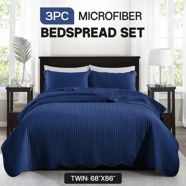 3pcs Bedspread Set Bedspreads with Free Pillow Shams - Leaf Pattern Soft &…