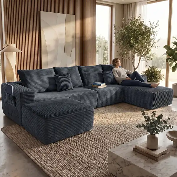 Oversized Cloud Boneless Sofa Couch with Lounge Chaise Boneless Couch Bed…