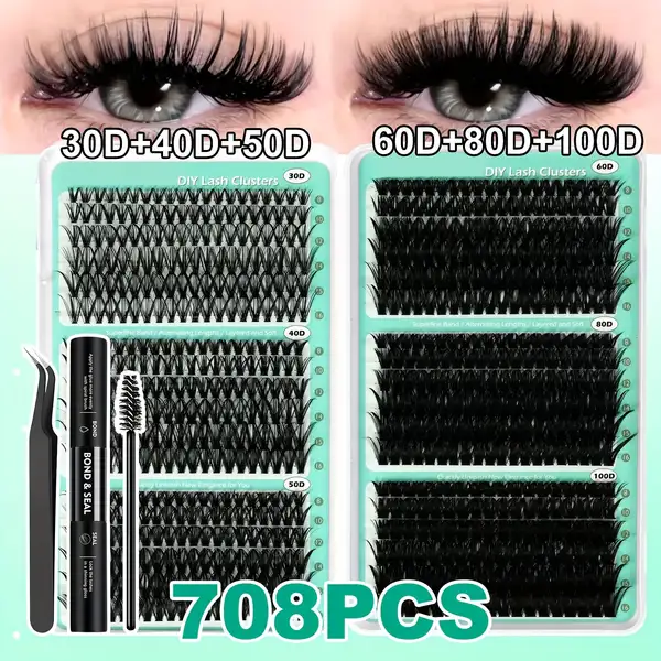 30 100d Large Capacity Fluffy Eyelash Clusters Kit 8 16mm Mixed Lengths for…