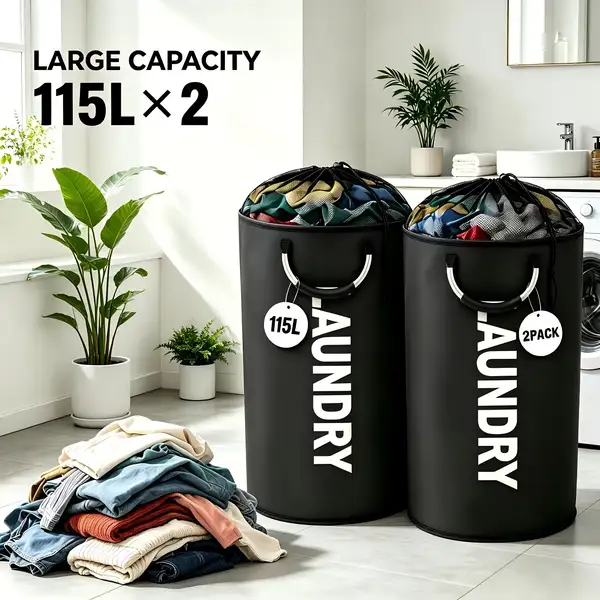 2-Pack Extra Large 25.1gal/30.38gal Foldable Laundry Baskets with New…