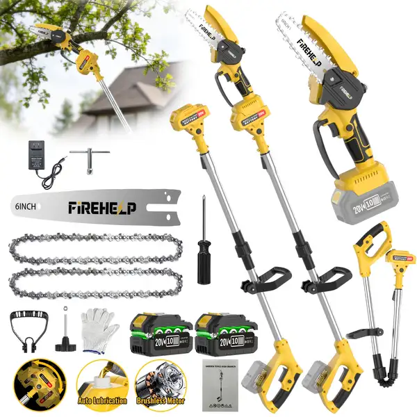 2-In-1 Telescopic Pruning Saw, Design with Brushless Motor. Fitted with a 6-Inch Chain, This Retractable And Foldable Pruning Saw Features Long Battery Life. Equipped with an Extension Rod, It Is Perfect for Tree Trimming And Wood Cutting