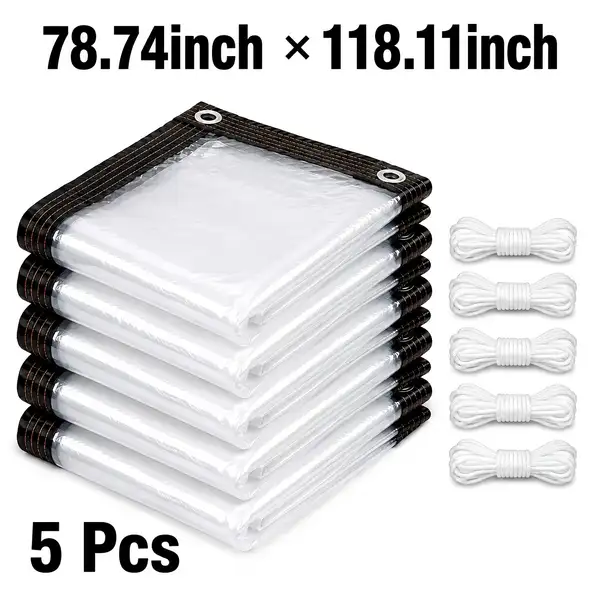 5-Pack Valueset Heavy-Duty Clear Tarps, Multifunctional for Rain, Wind, Snow…